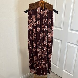 Floral Pleated Skirt in Burgundy and Pink